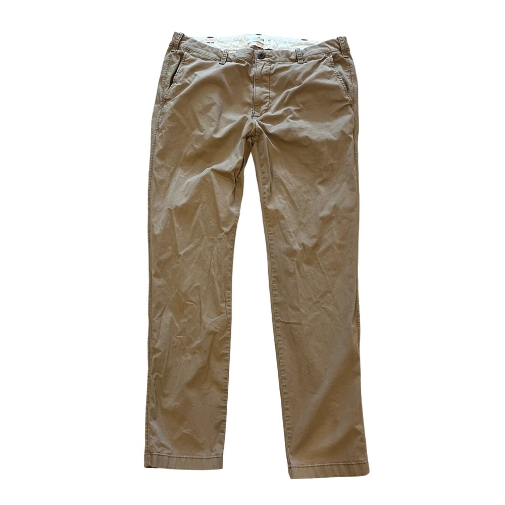 Hollister Mens Skinny Chino Pants Khaki‎ Tan Epic Flex Stretch 36x34 Flat Front